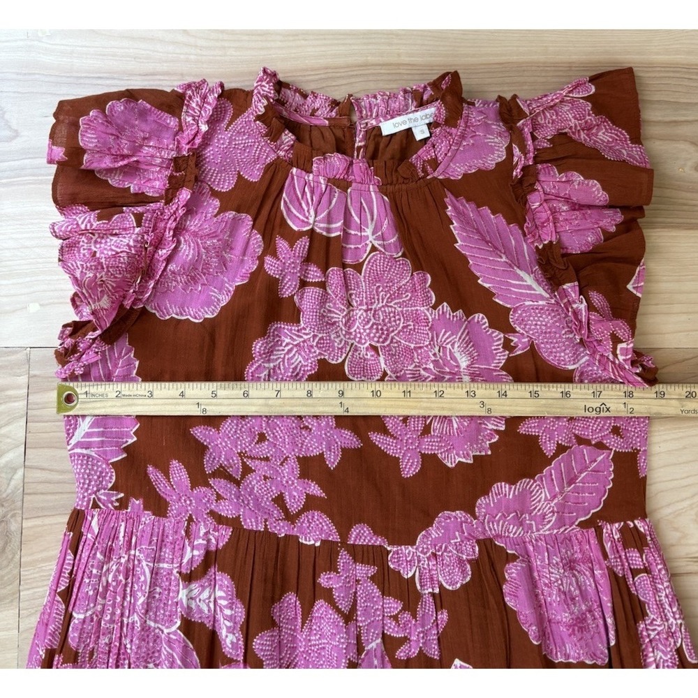 Love The Label Dress Tiered Ruffled Cotton Maxi Floral Print Size S Boho Flowy - Picture 8 of 13